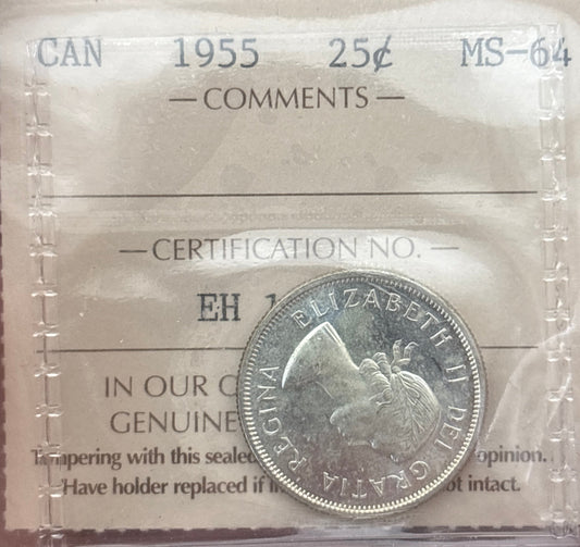 1955 Canada 25 Cent. ICCS graded MS-64