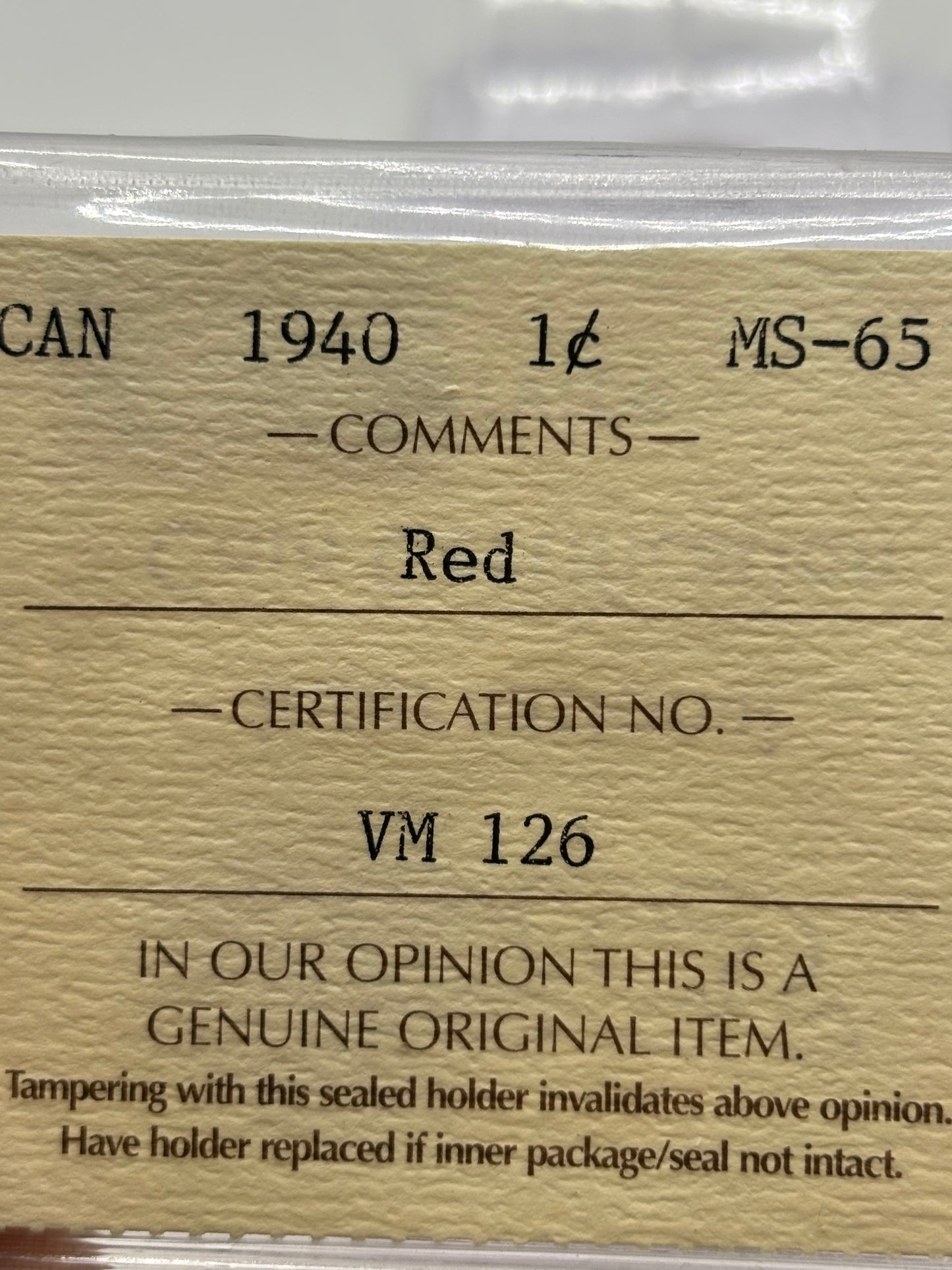 1940 Canada $0.01. ICCS graded MS-65 Red