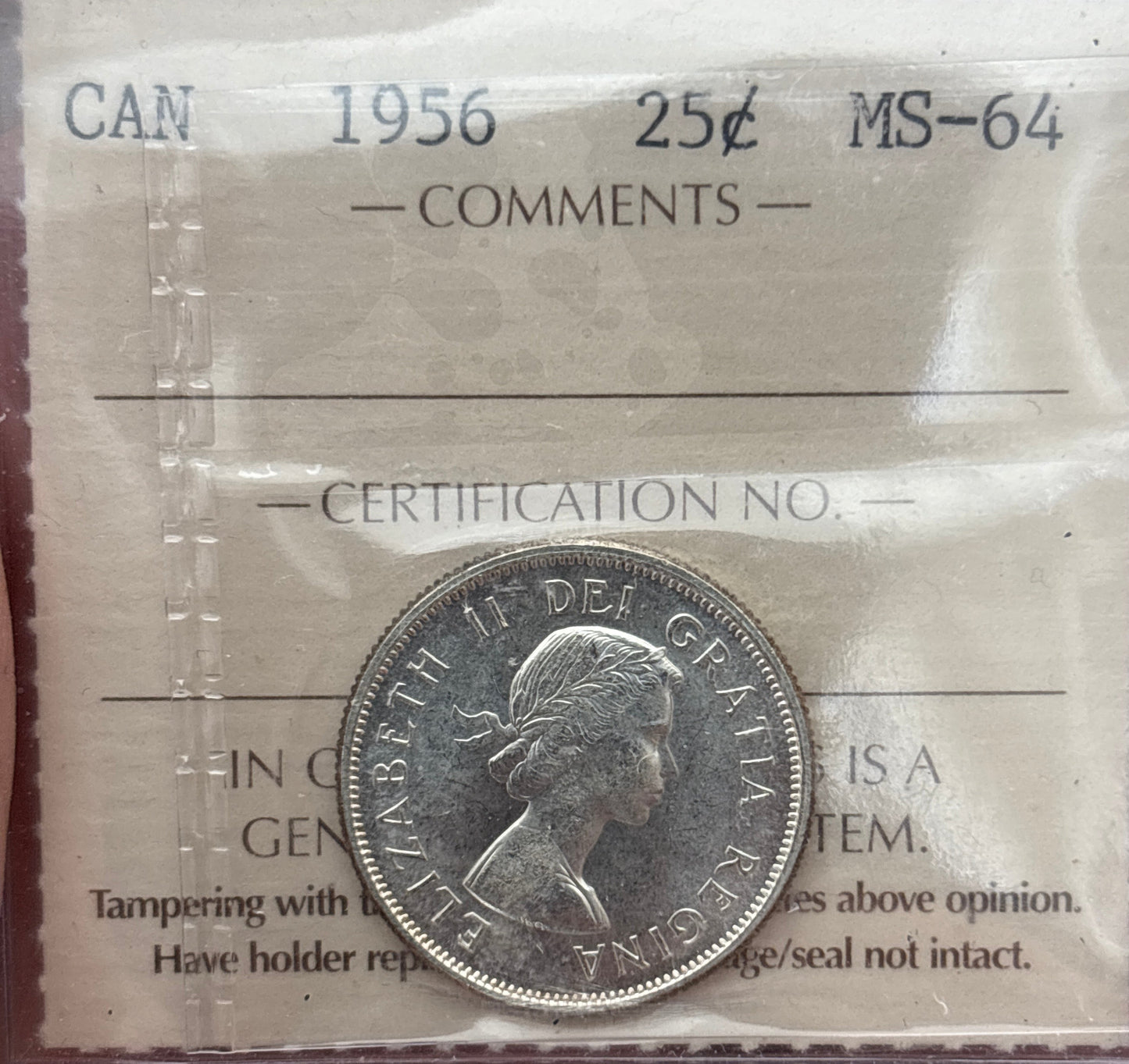 1956 Canada 25 Cent. ICCS graded MS-64