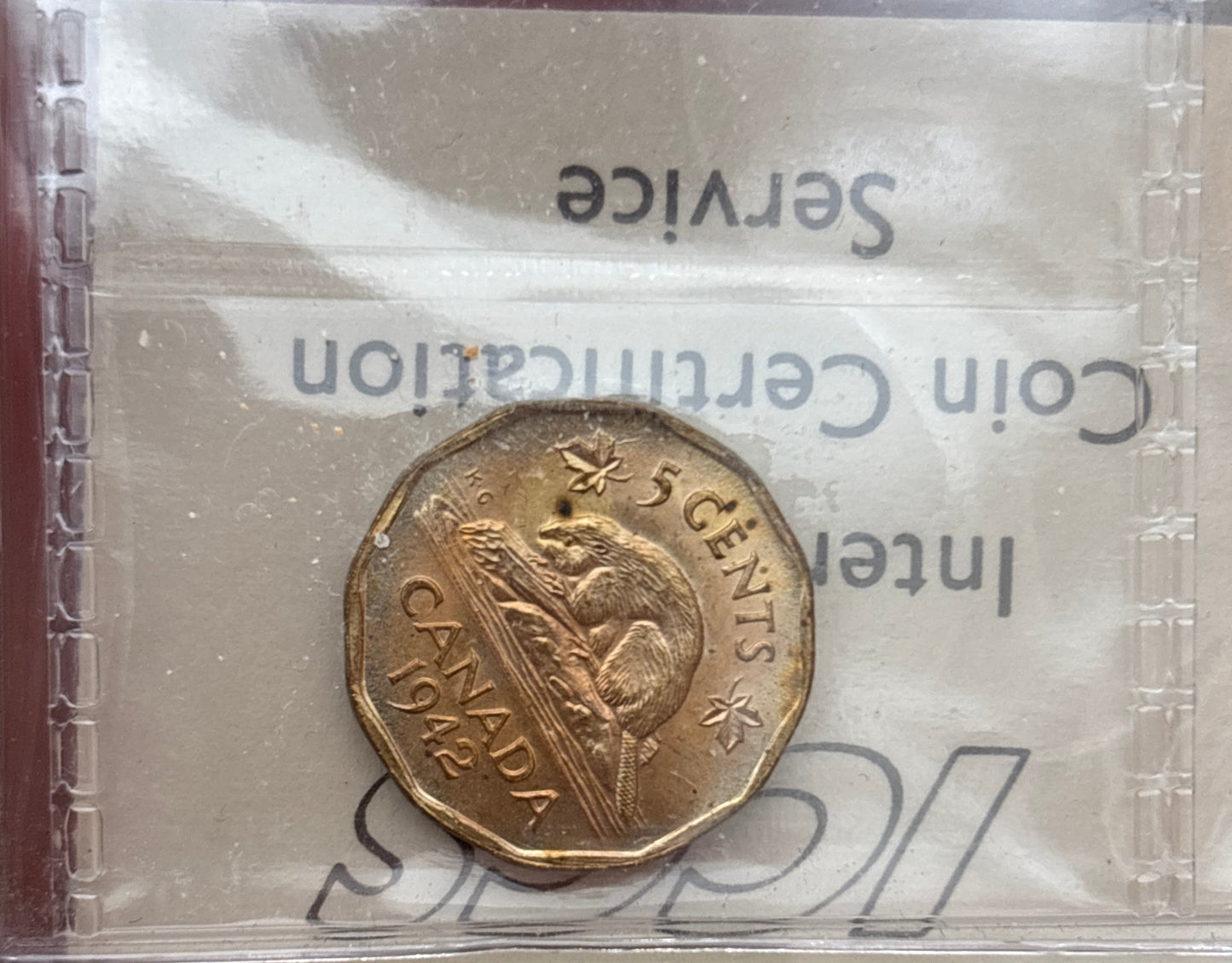 1942 Tombac Canada 5 Cent. ICCS graded MS-64