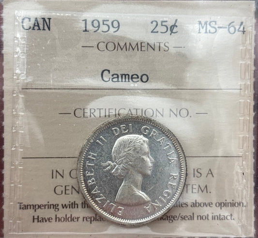 1959 Canada 25 Cent. ICCS graded MS-64 Cameo