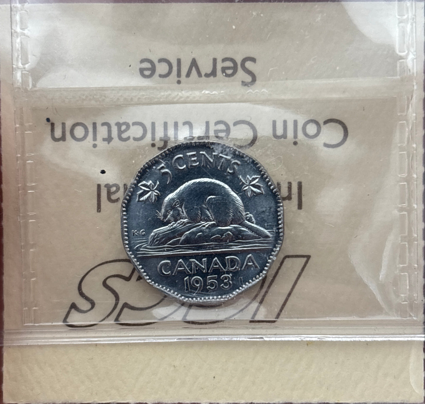 1953 NSF Far Leaf Canada 5 Cent. ICCS graded MS-64