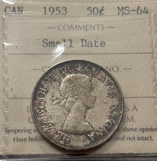 1953 SD Canada 50 Cent. ICCS graded MS-64