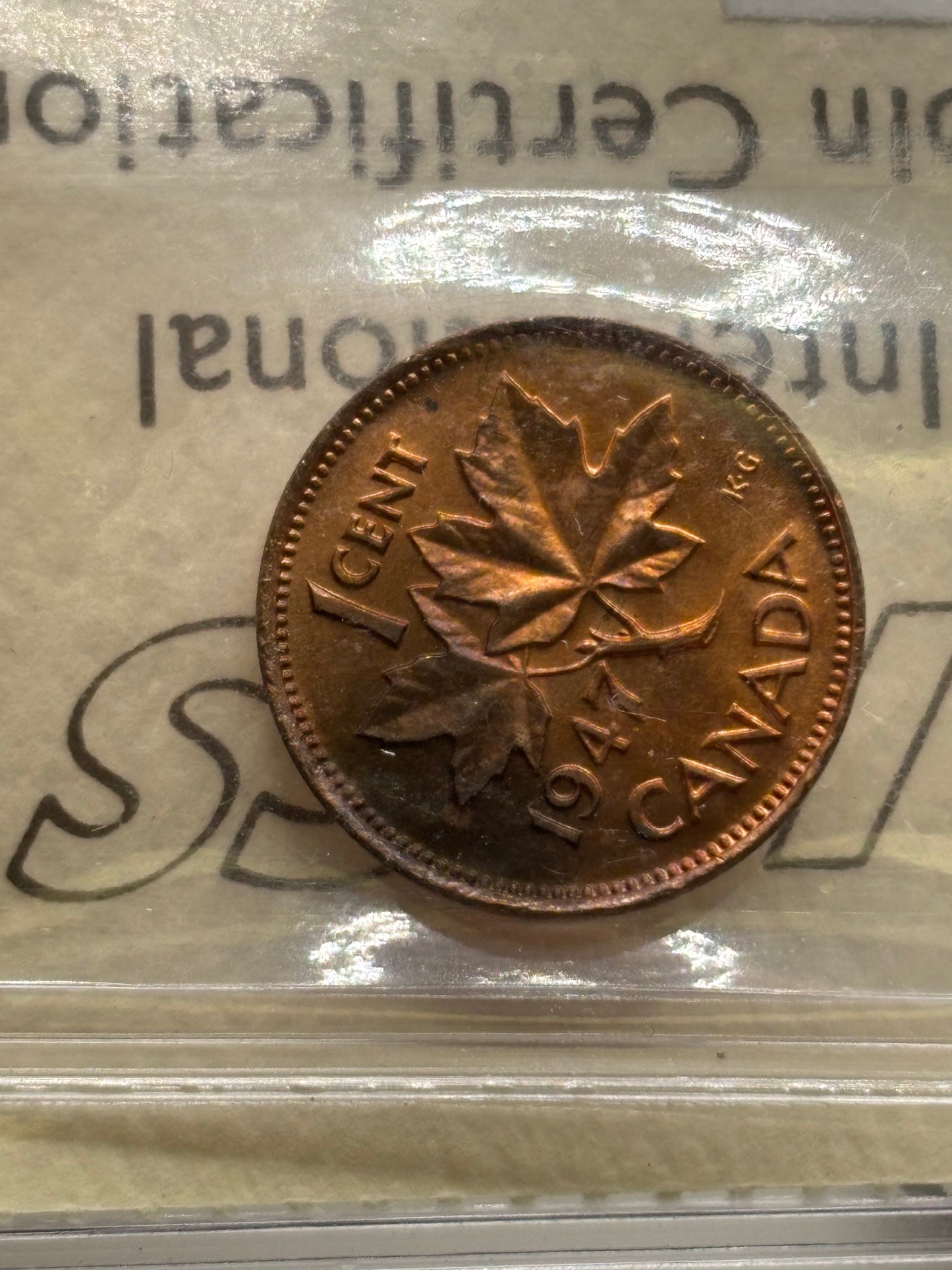 1947 Canada $0.01. ICCS graded MS-63 Red