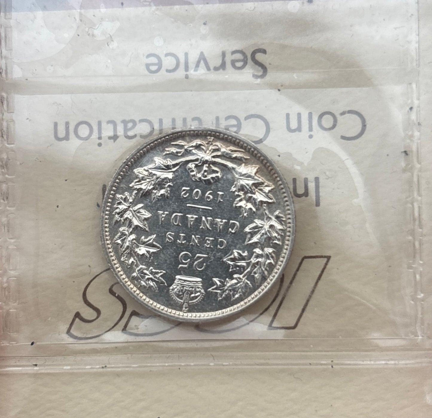 1902H Canada 25 Cent. ICCS graded AU-58
