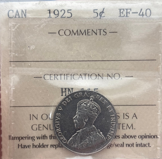 1925 Canada 5 Cent. ICCS graded EF-40