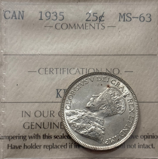 1935 Canada 25 Cent. ICCS graded MS-63