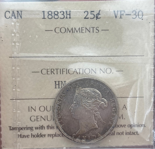 1883H Canada 25 Cent. ICCS graded VF-30