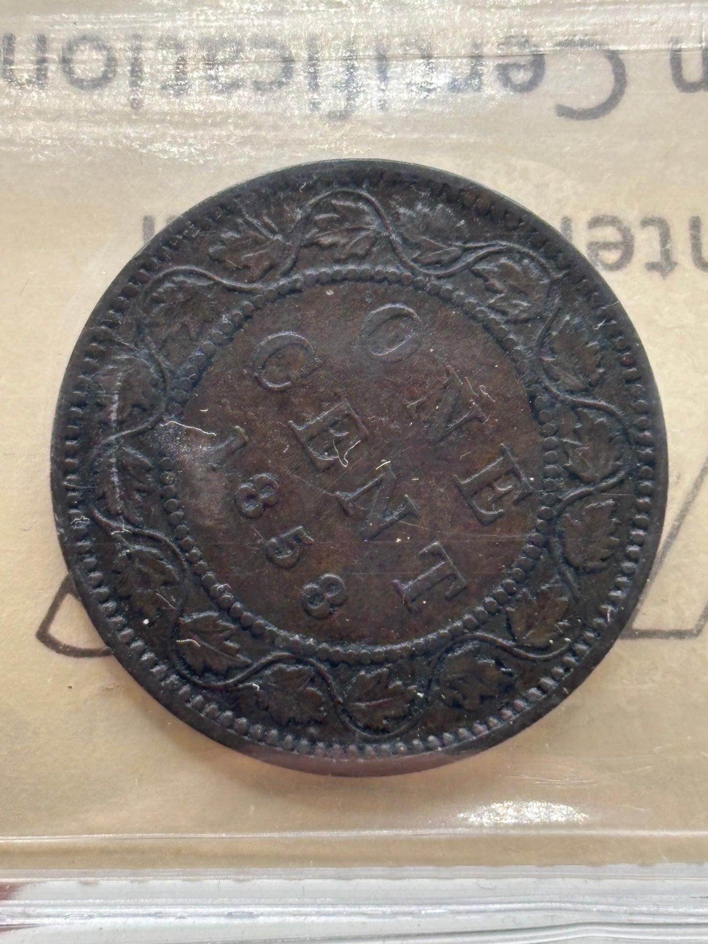 1858 Canada $0.01. Key date. ICCS graded VF-20