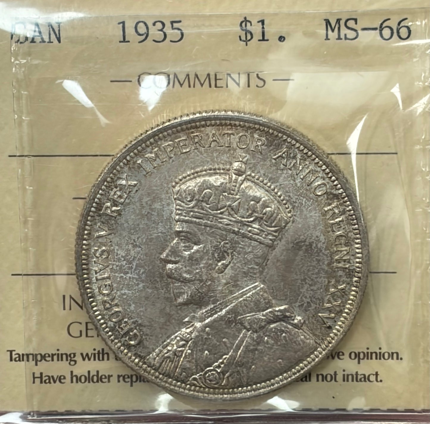 1935 Canada Silver Dollar | ICCS MS-66 | Brilliant Gem Mint State | Key Early Voyageur Dollar