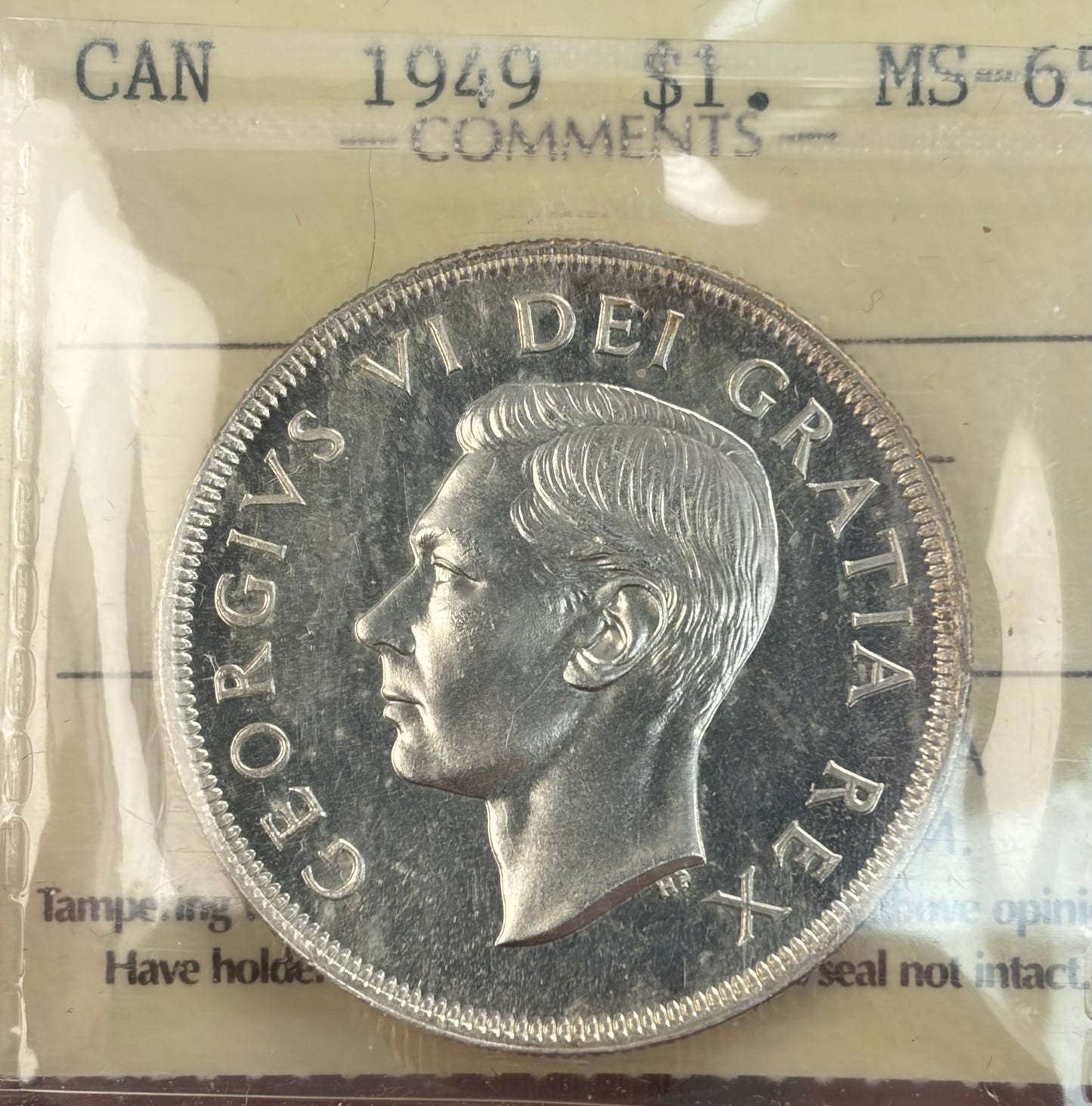 1949 Canada Newfoundland Silver Dollar | ICCS MS-65 | Commemorative Cabot Ship Dollar