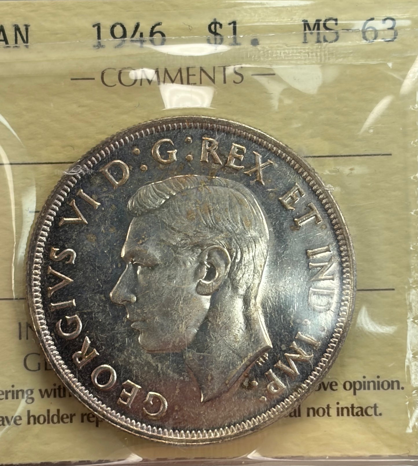 1946 Canada Silver Dollar | ICCS MS-63 | George VI Voyageur Dollar