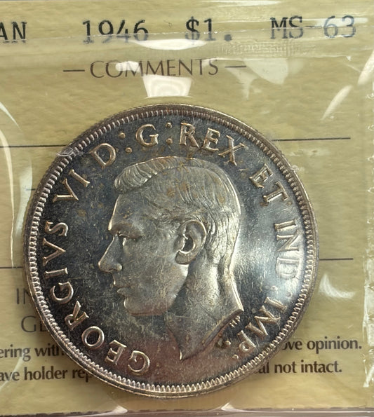 1946 Canada Silver Dollar | ICCS MS-63 | George VI Voyageur Dollar