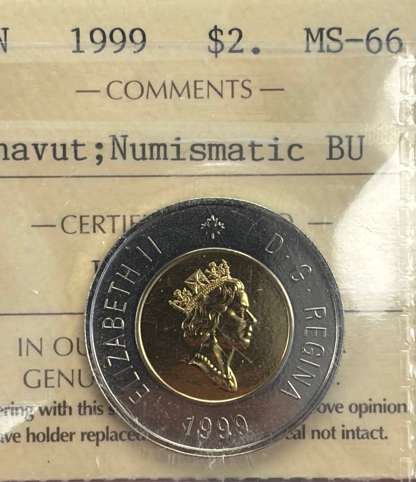1999 Canada Nunavut $2 Toonie | ICCS MS-66 | Numismatic BU | Brilliant Uncirculated