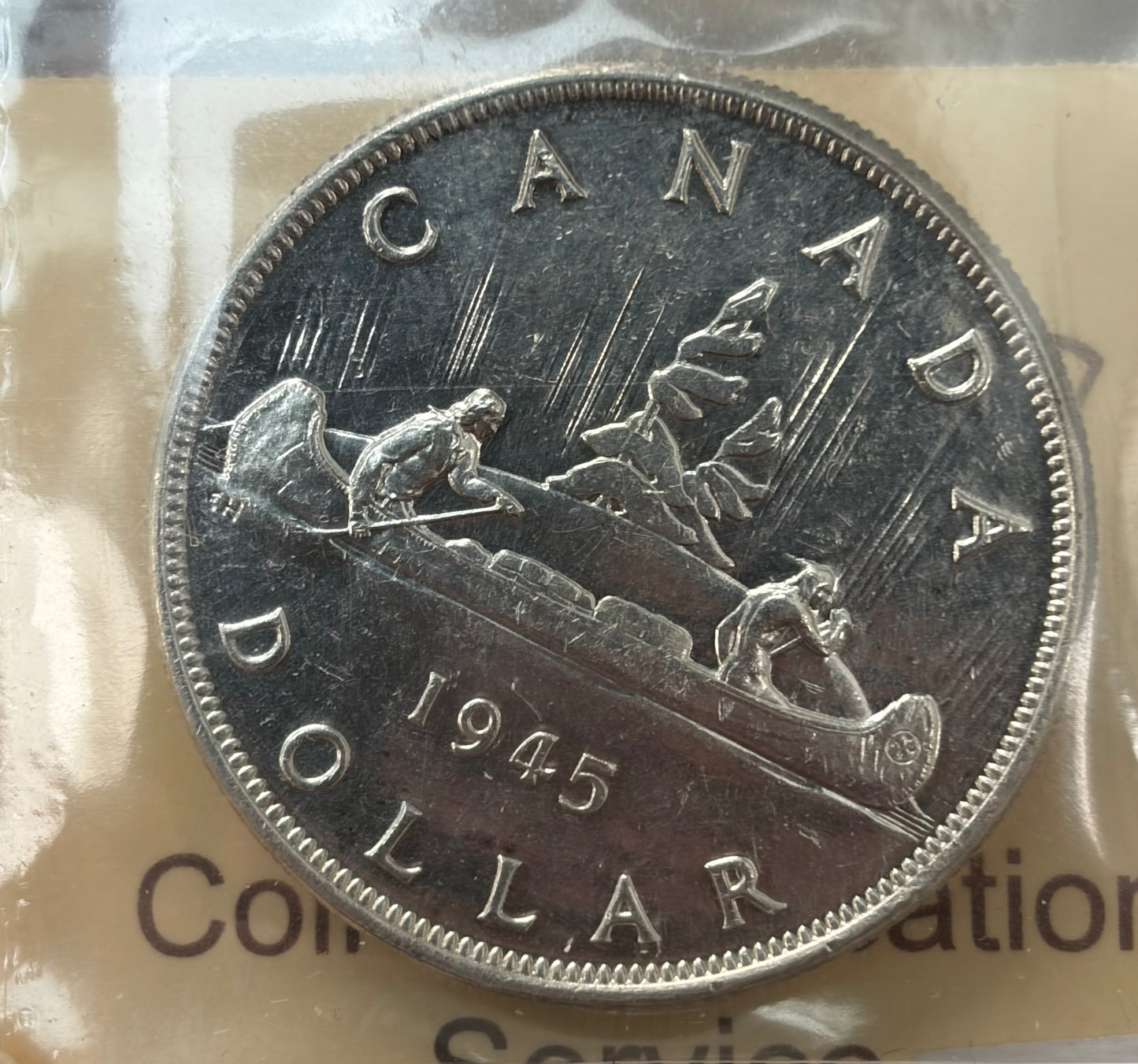 1945 Canada Silver Dollar | ICCS AU-50 | King George VI Silver Coin
