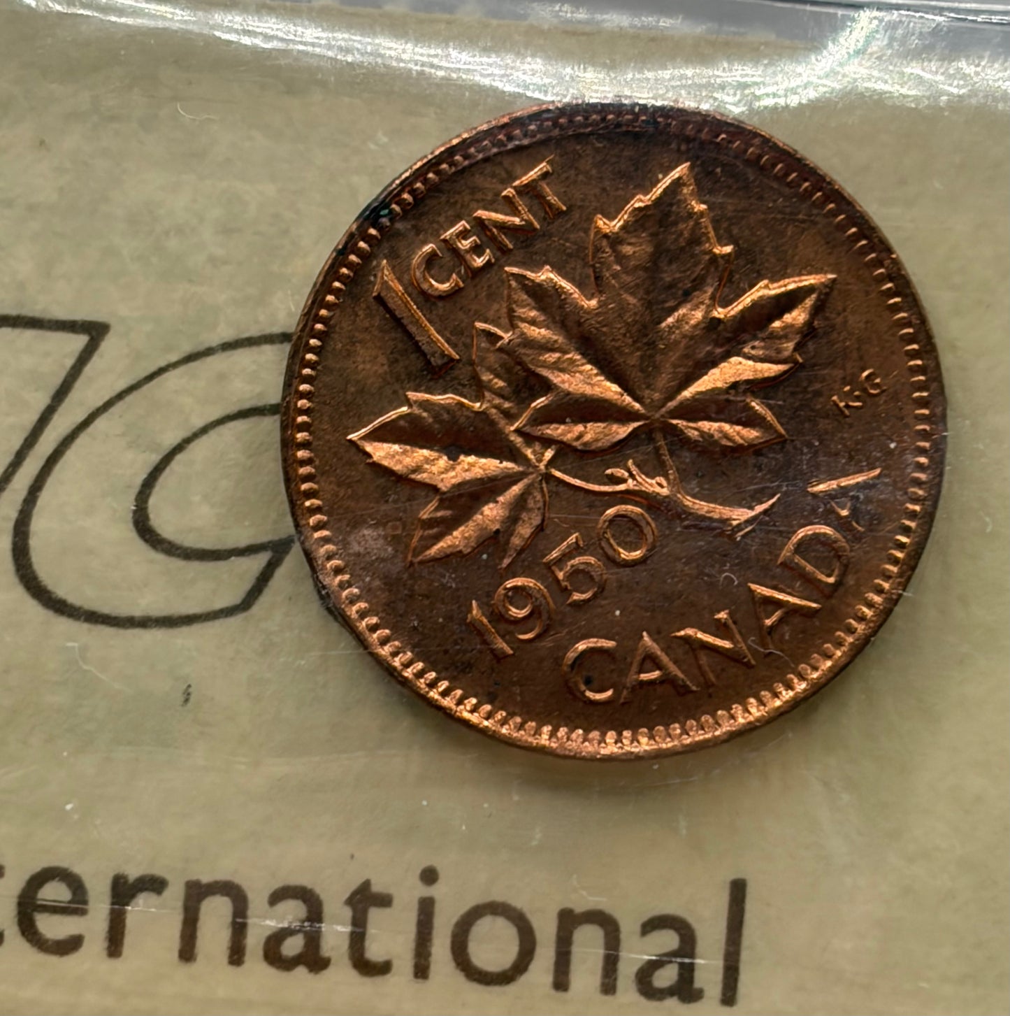 1950 Canada 1 Cent Penny | ICCS MS-64 Red | Brilliant Uncirculated Copper Coin