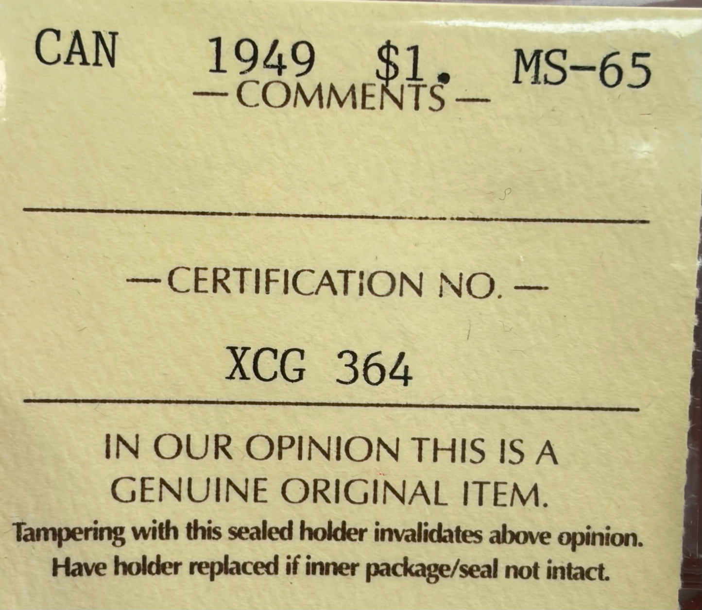 1949 Canada Newfoundland Silver Dollar | ICCS MS-65 | Commemorative Cabot Ship Dollar