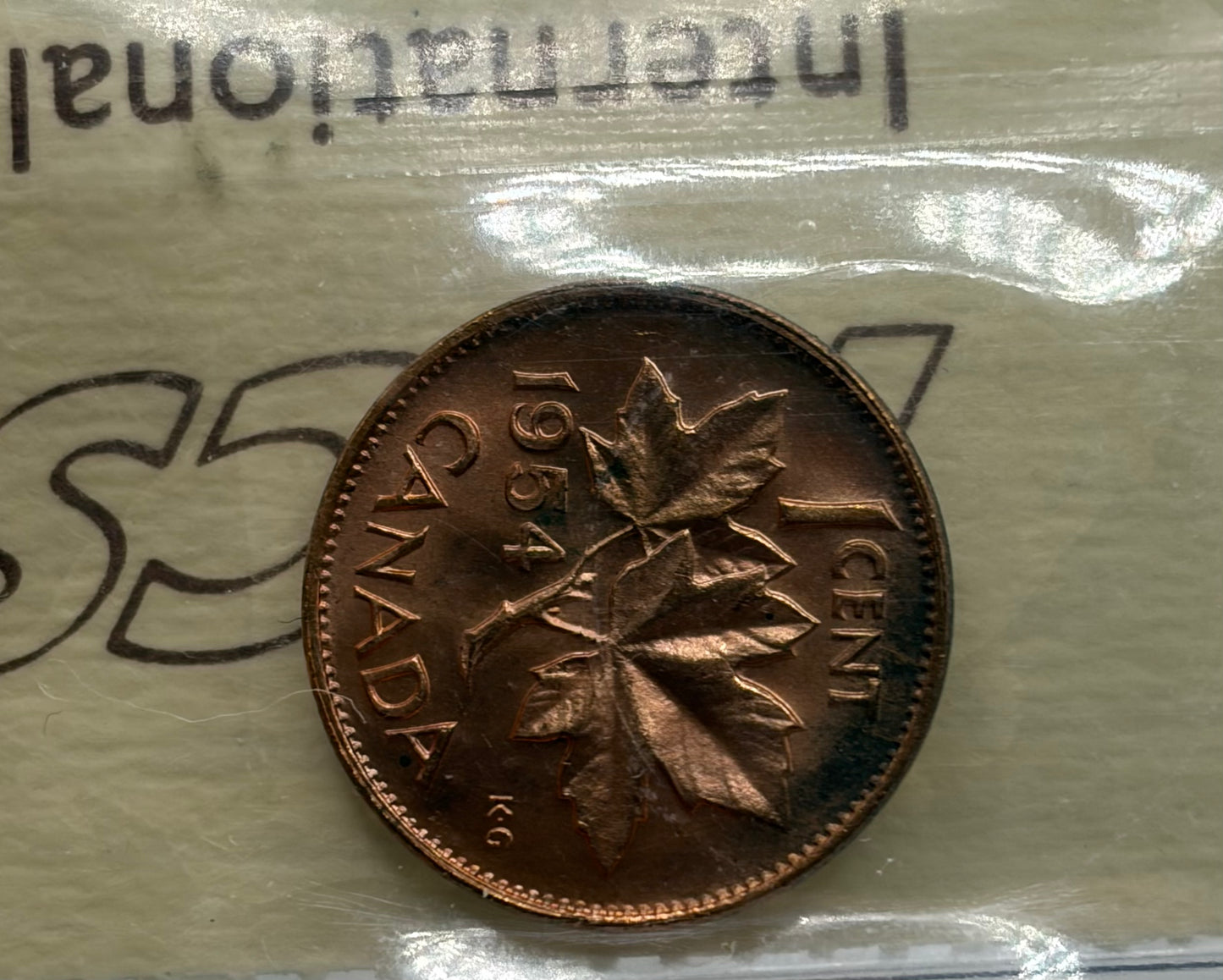 1954 Canada 1 Cent Shoulder Fold ICCS MS-64 Red