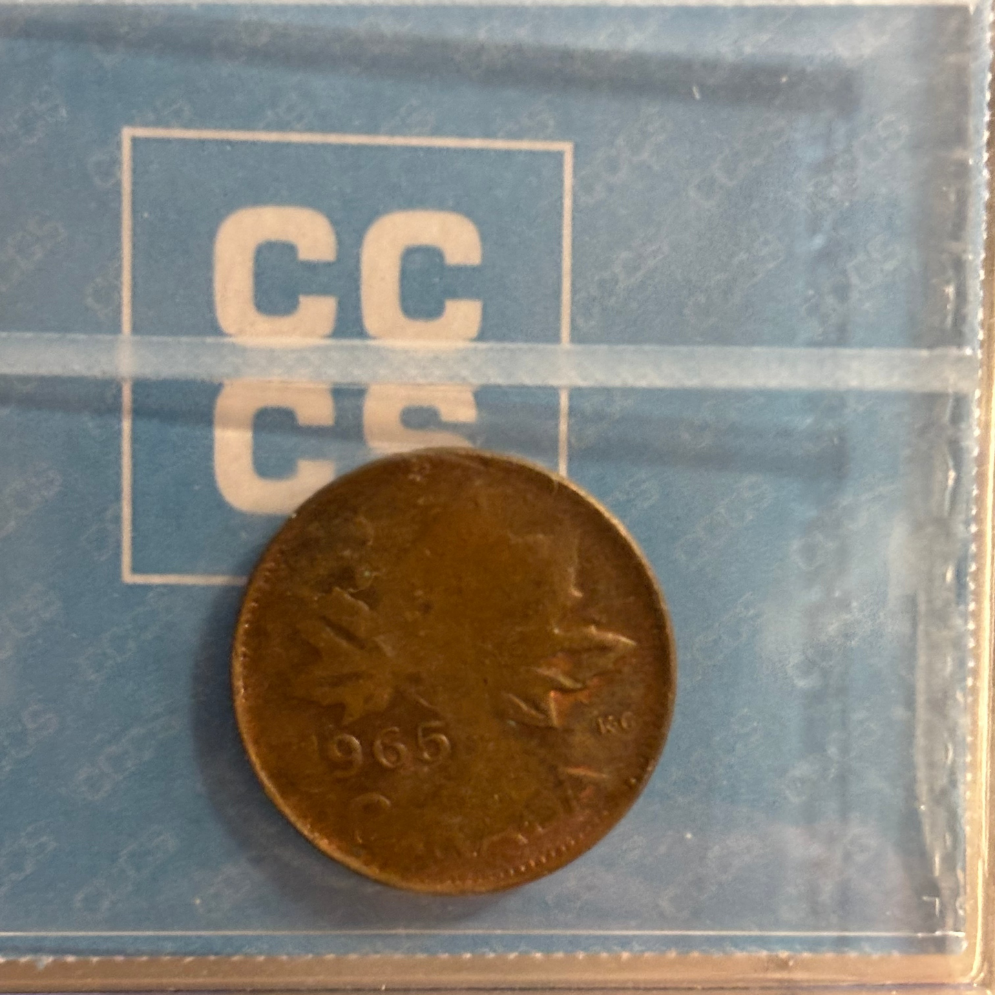 1965 Canada 1 Cent Error - 1.6 g Struck on thin planchet - CCCS graded AU58
