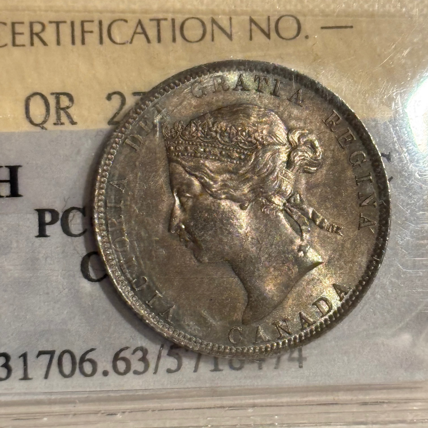 1871H OBV #2 Canada 25 Cent. ICCS graded MS63 (cross graded from PCGS MS63)