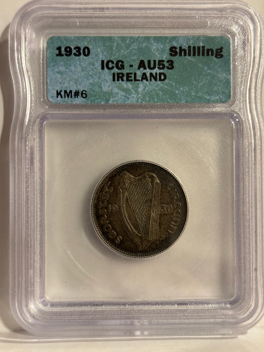 1930 Ireland Shilling KM#6 ICS graded AU53