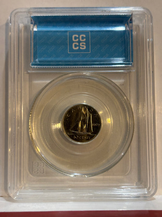 1979 Canada 10 Cent Brockage Error. CCCS graded MS63