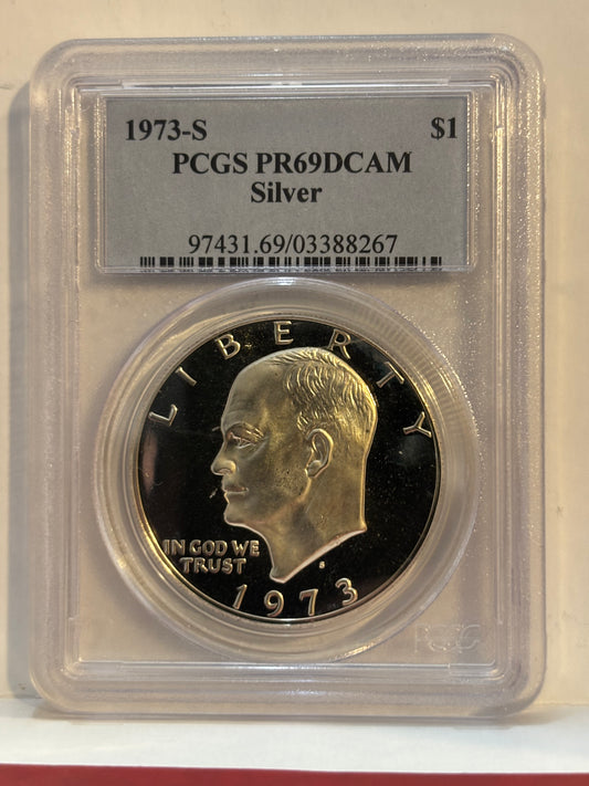 1973-S USA Proof Silver Dollar. PCGS graded PR69DCAM