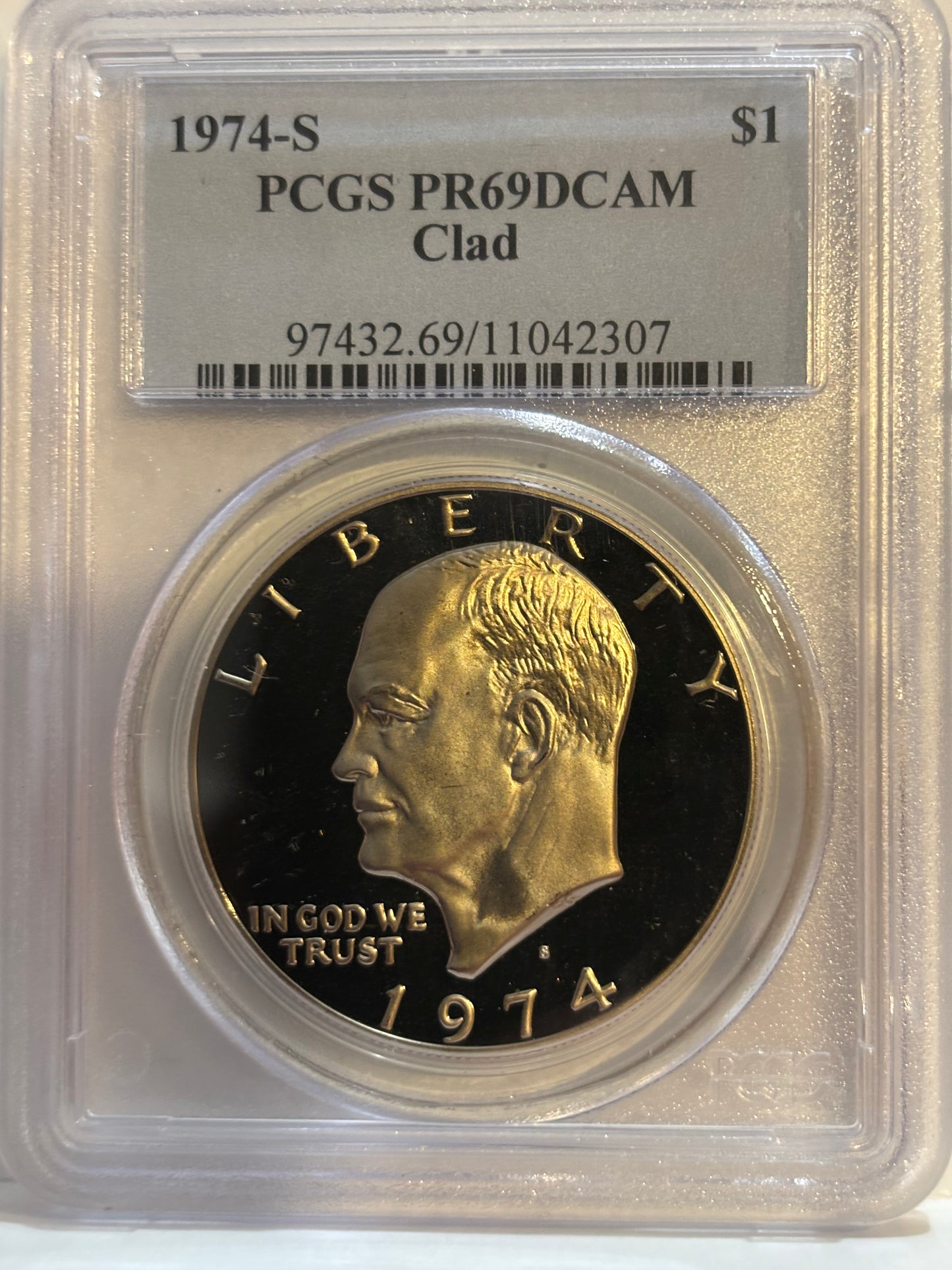 1974-S USA Proof Clad Dollar. PCGS graded PR69DCAM