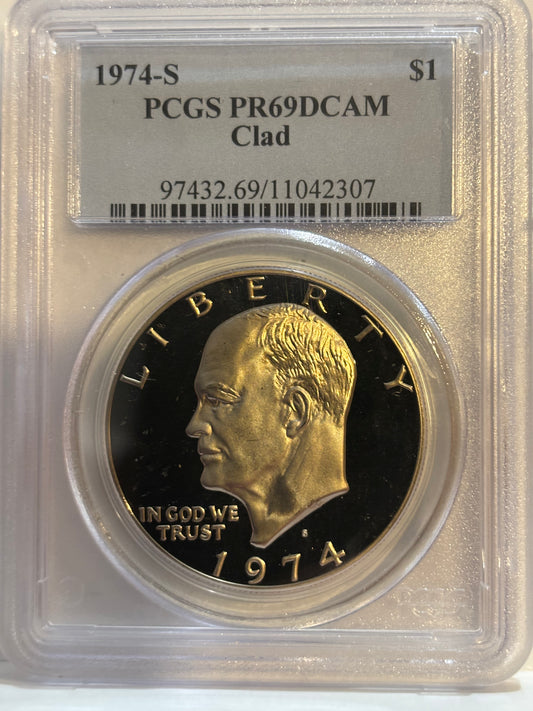 1974-S USA Proof Clad Dollar. PCGS graded PR69DCAM