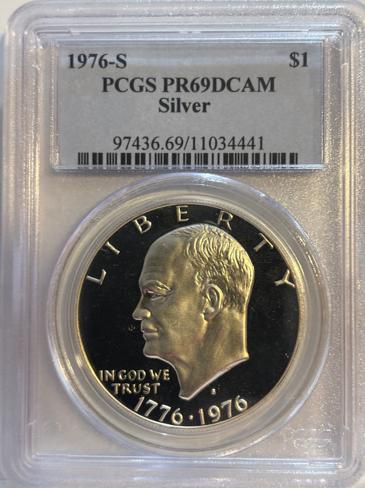 1976-S USA Proof Silver Dollar. PCGS graded PR69DCAM