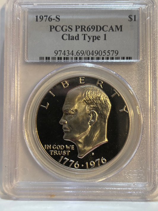 1976-S USA Proof Clad Type 1 Dollar. PCGS graded PR69DCAM