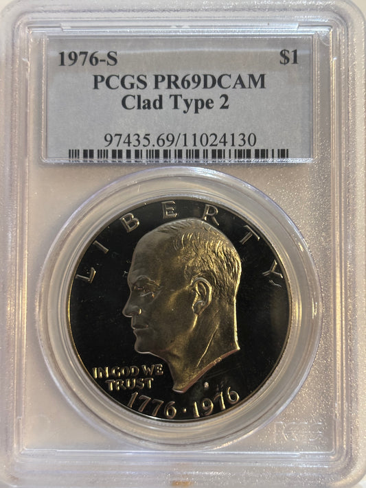 1976-S USA Proof Clad Type 2 Dollar. PCGS graded PR69DCAM