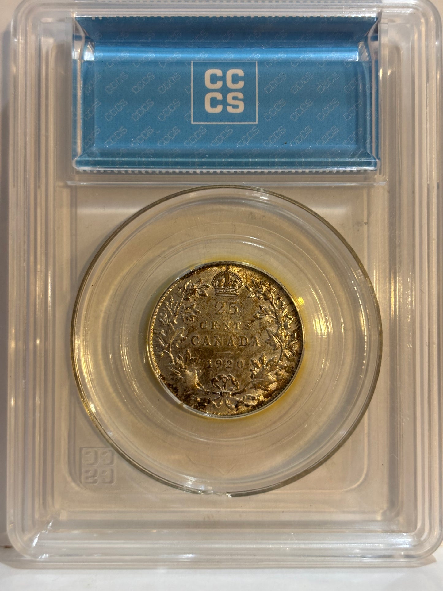 1920 Canada 25 Cents Error. Delamination Error. CCCS graded VF30