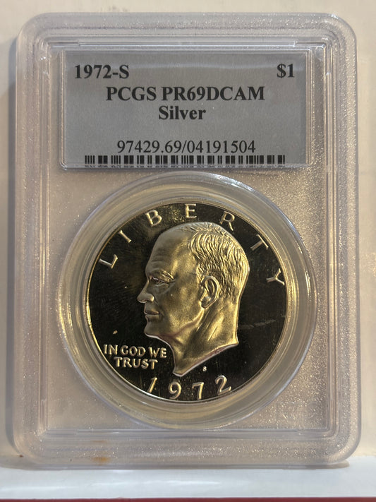 1972-S USA Proof Silver Dollar. PCGS graded PR69DCAM