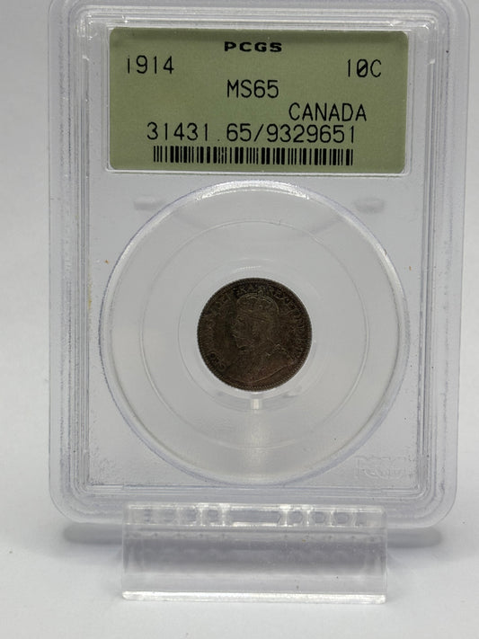 1914 Canada 10 Cents PCGS Graded MS65