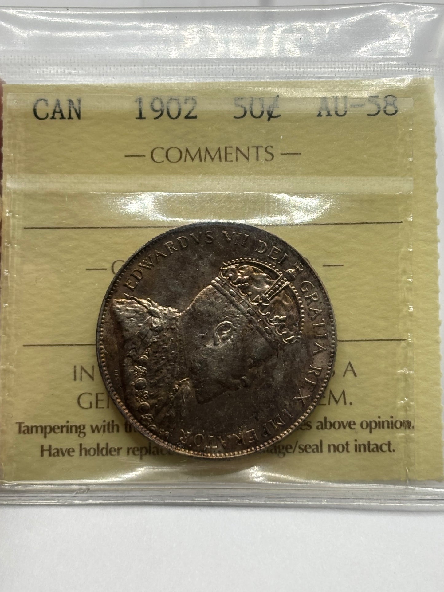 1902 Canada 50 Cent. ICCS Graded AU58