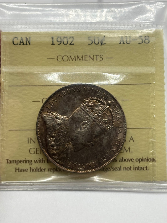 1902 Canada 50 Cent. ICCS Graded AU58