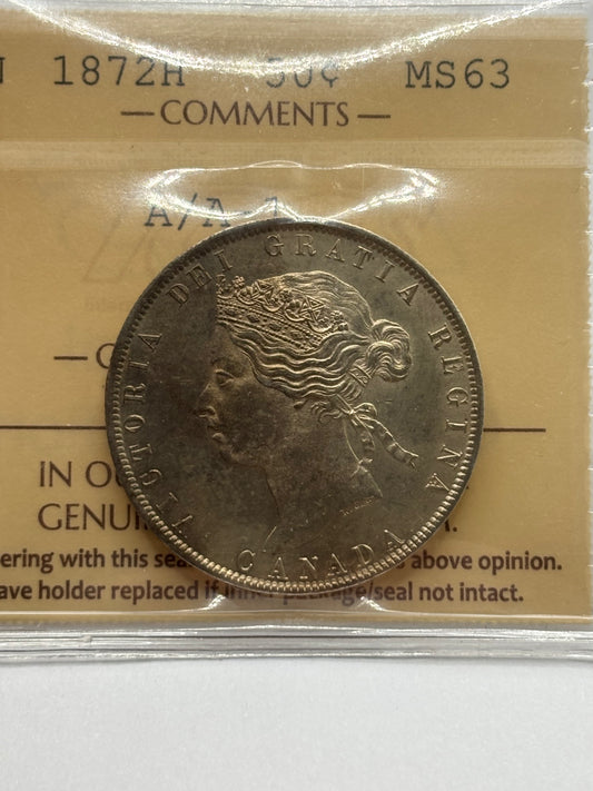 1872H Canada 50 Cents, ICCS Graded MS63