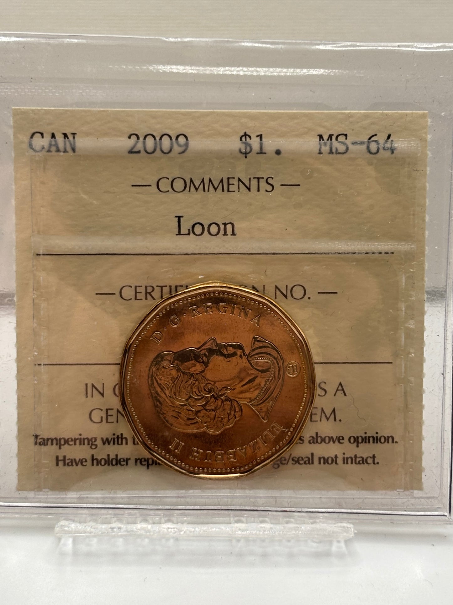 2009 Canada $1 Loon. ICCS Graded MS-64
