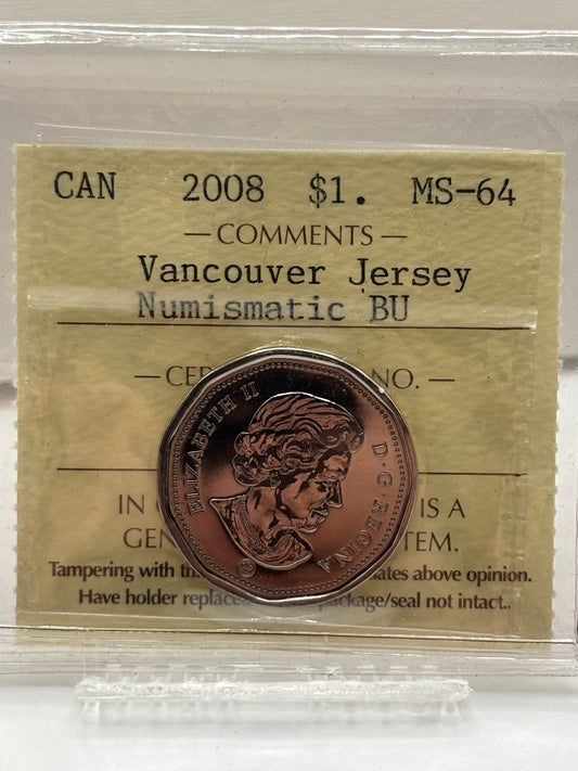 2008 Canada $1 Vancouver Jersey NBU. ICCS Graded MS-64