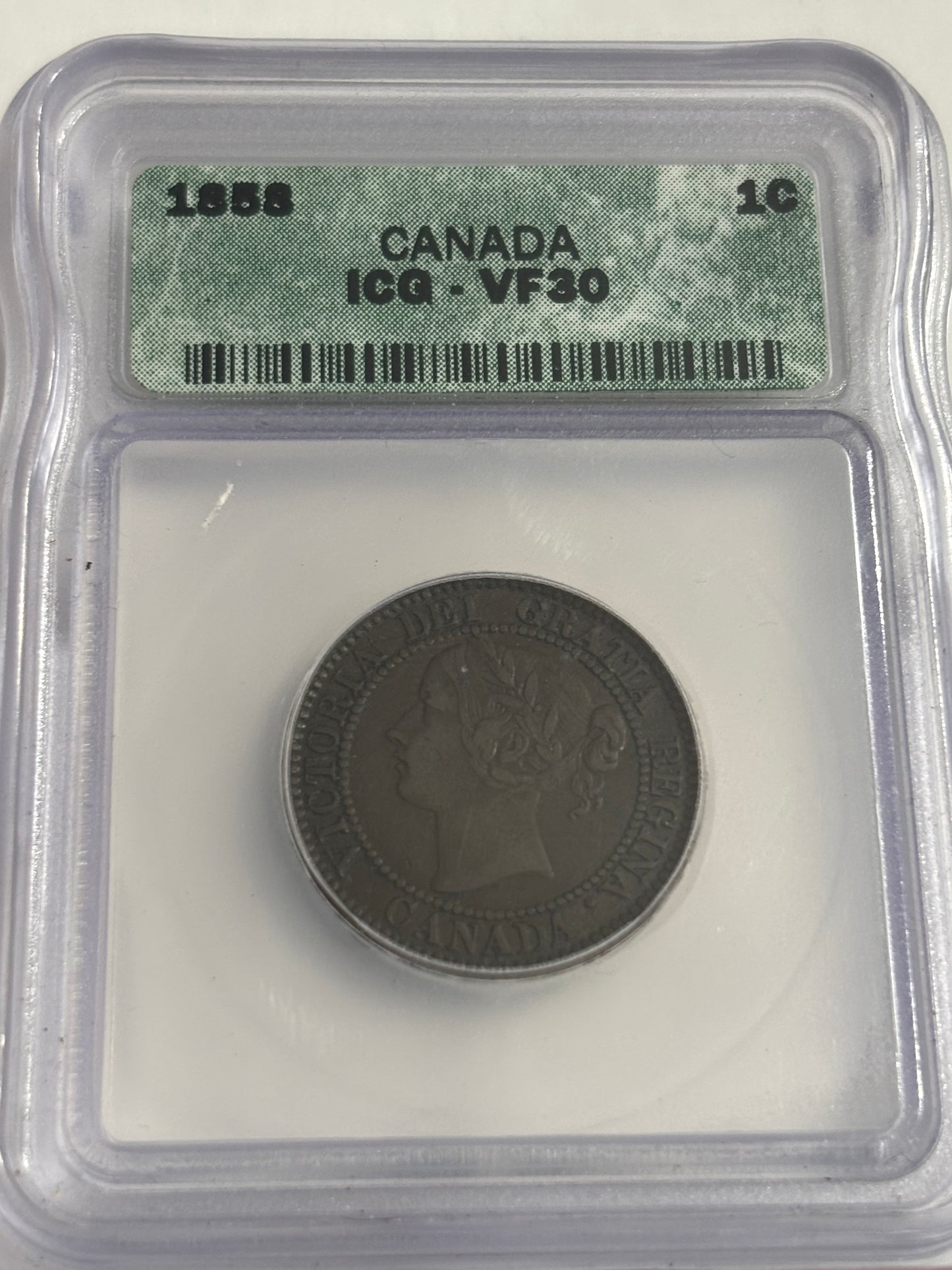 1858 Canada 1 Cent. ICG Graded VF30