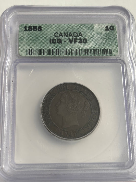 1858 Canada 1 Cent. ICG Graded VF30