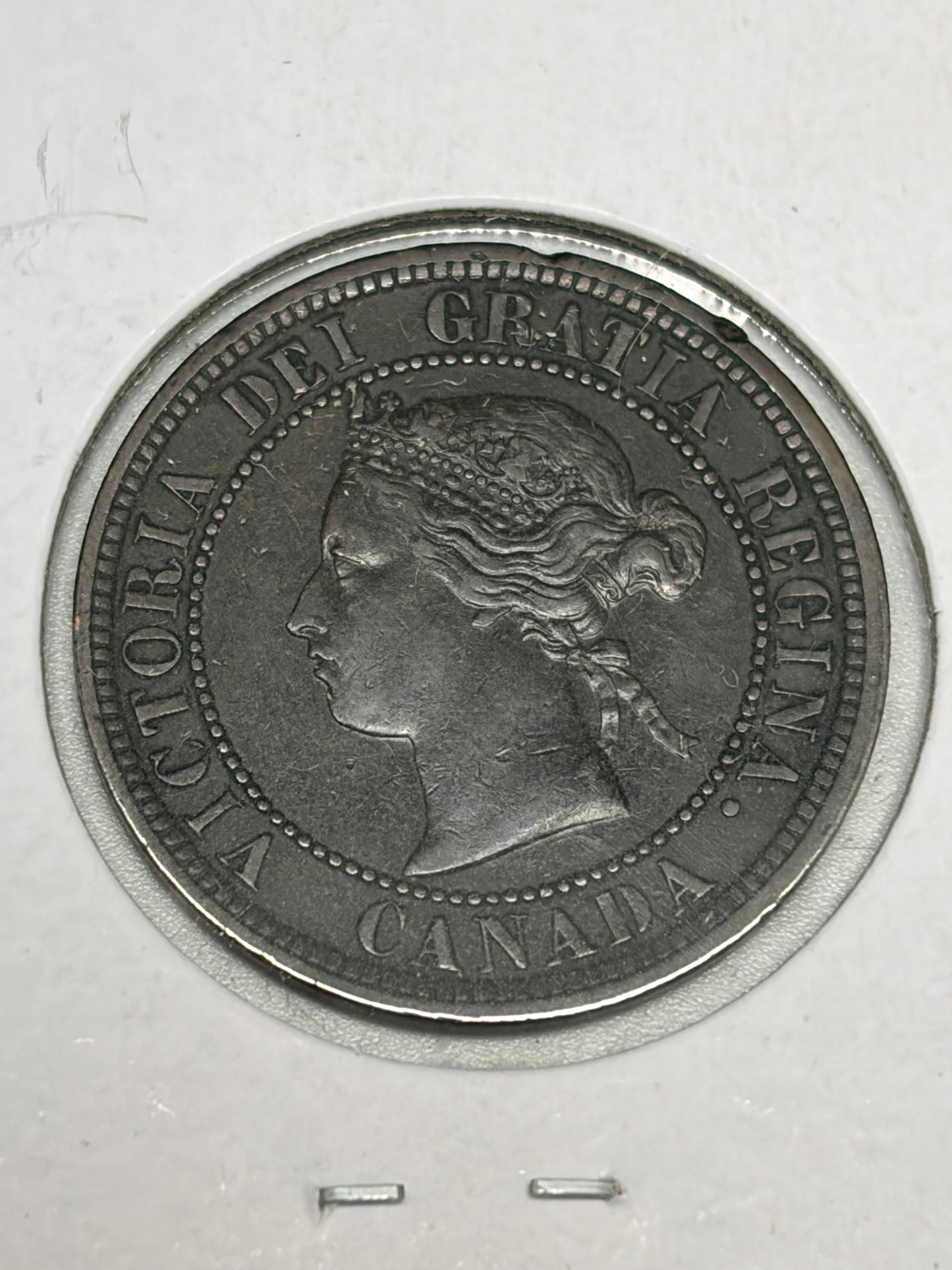 1876H Canada large $0.01. VF30/rim nicks.