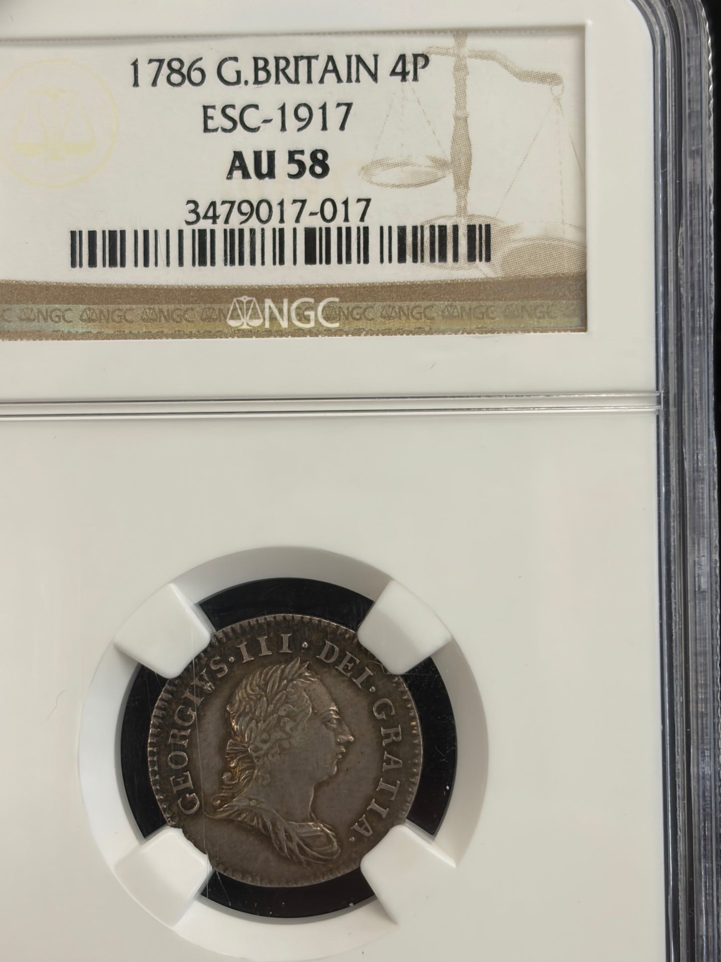1786 4 coin British Maundy Set NGC Graded AU58-MS62