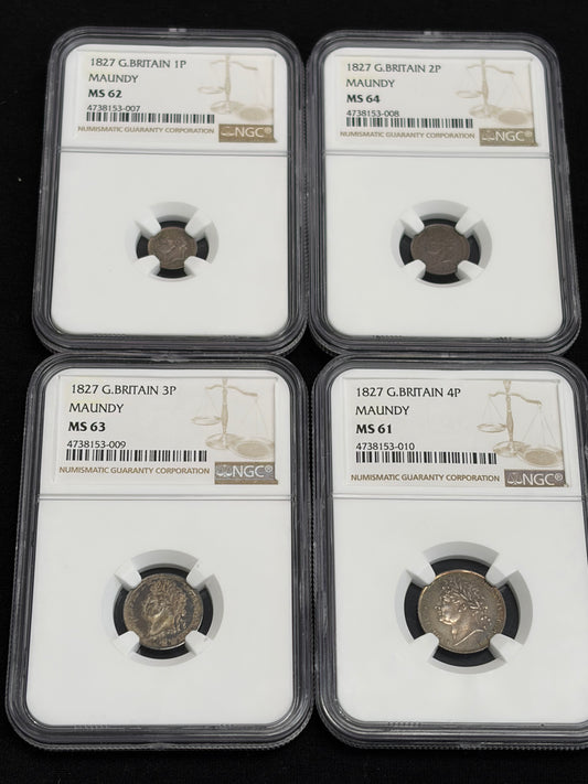 1827 4 coin British Maundy Set NGC Graded MS61-MS64