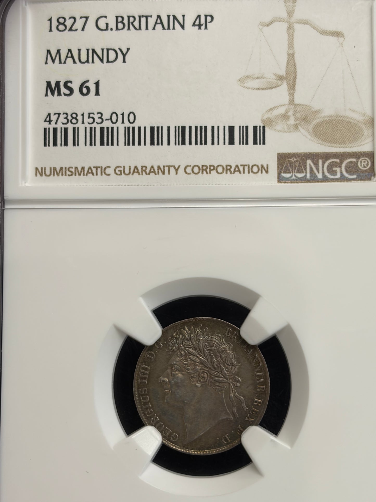 1827 4 coin British Maundy Set NGC Graded MS61-MS64