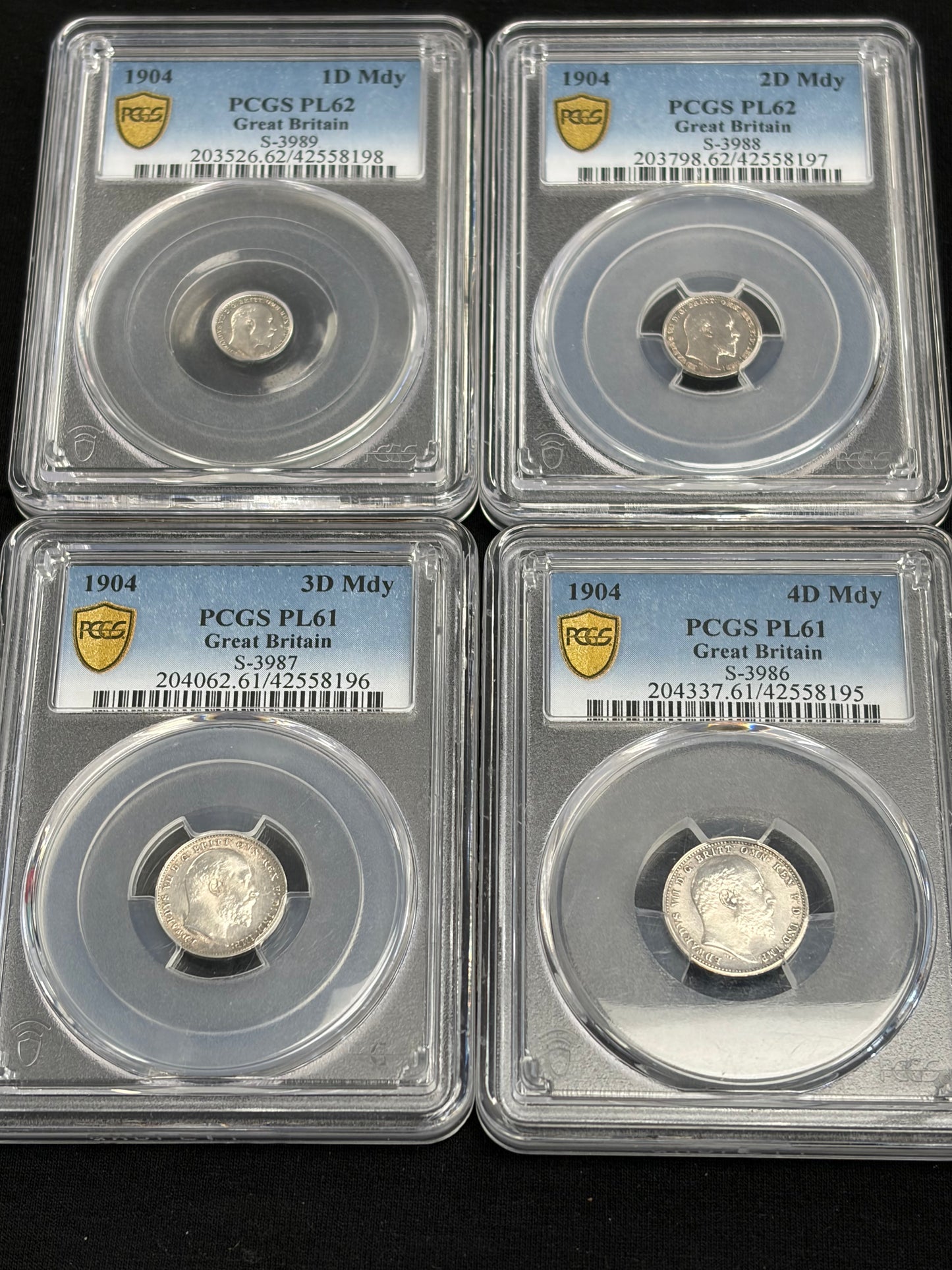 1904 4 coin British Maundy Set PCGS Graded PL-61 and PL-61