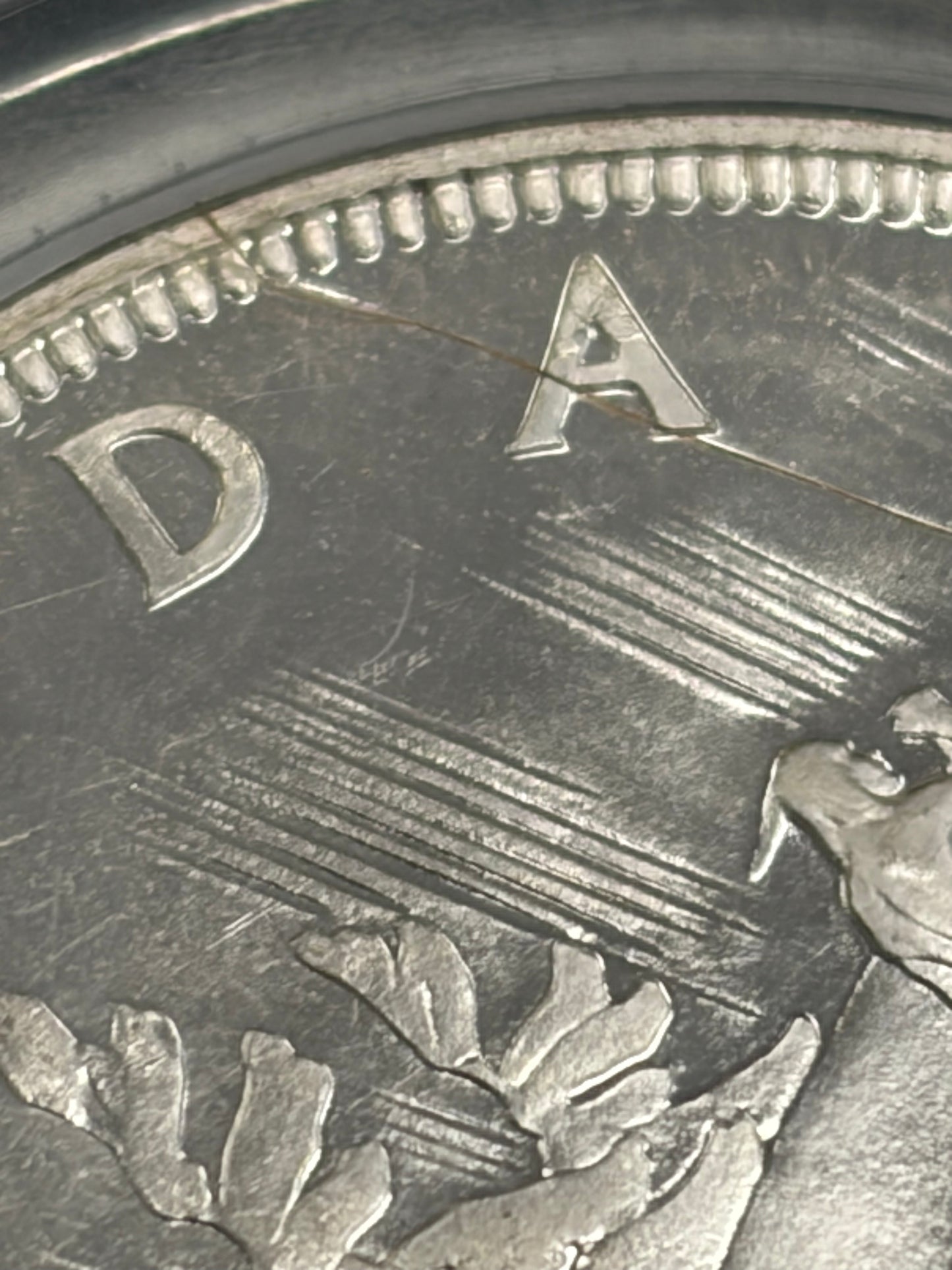 1962 Canada 1 Dollar. CCCS graded PL-65. Extremely Rare Error. Struck through hair with the hair still attached!