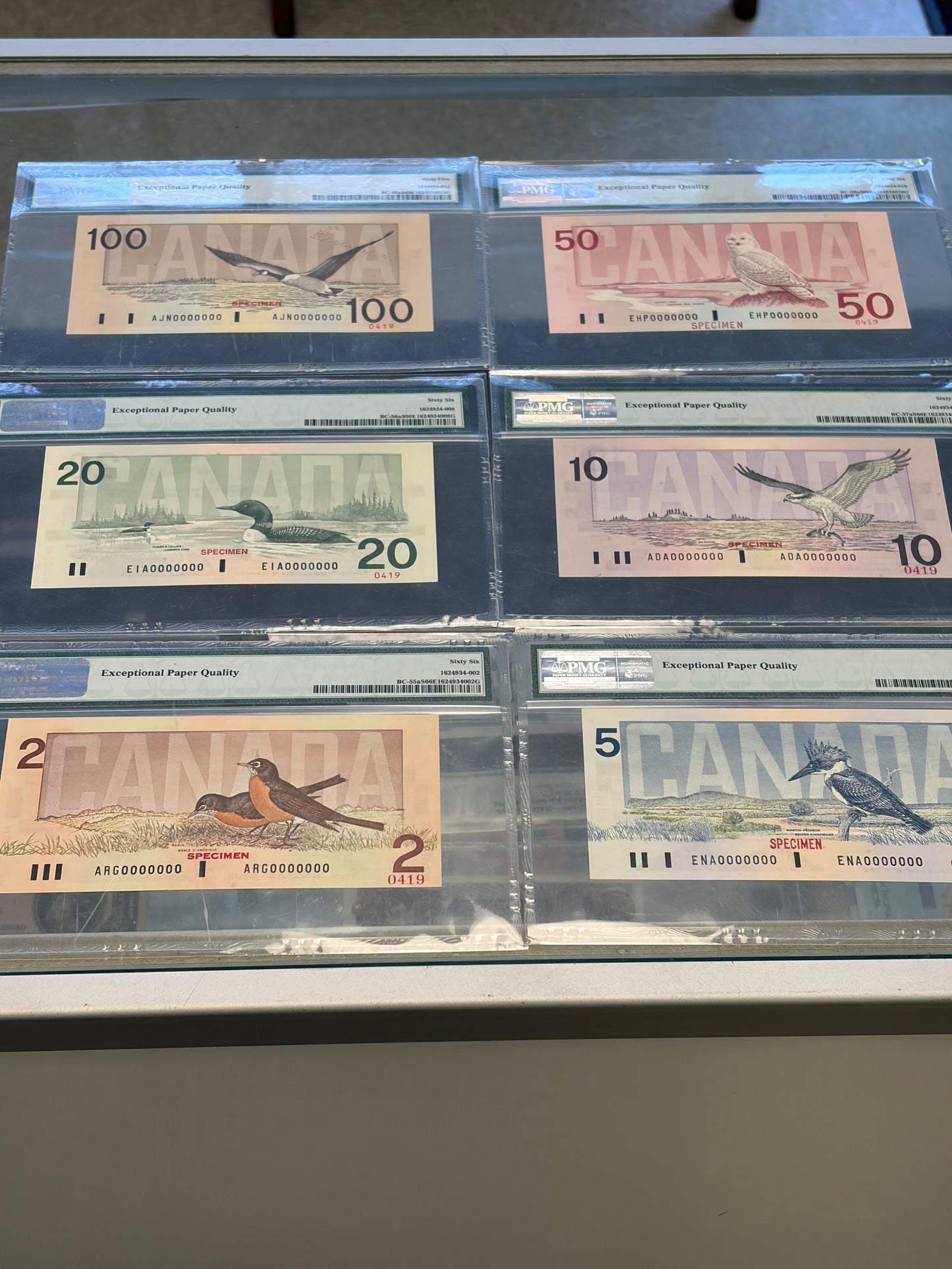 Bird series specimen set. PMG graded 65-66. $2-$100