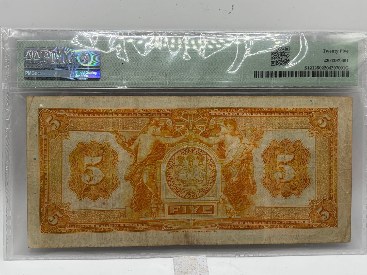 1922 Canadian Bank of Commerce Barbados $5 Banknote – PMG 25 Very Fine | Pick S121